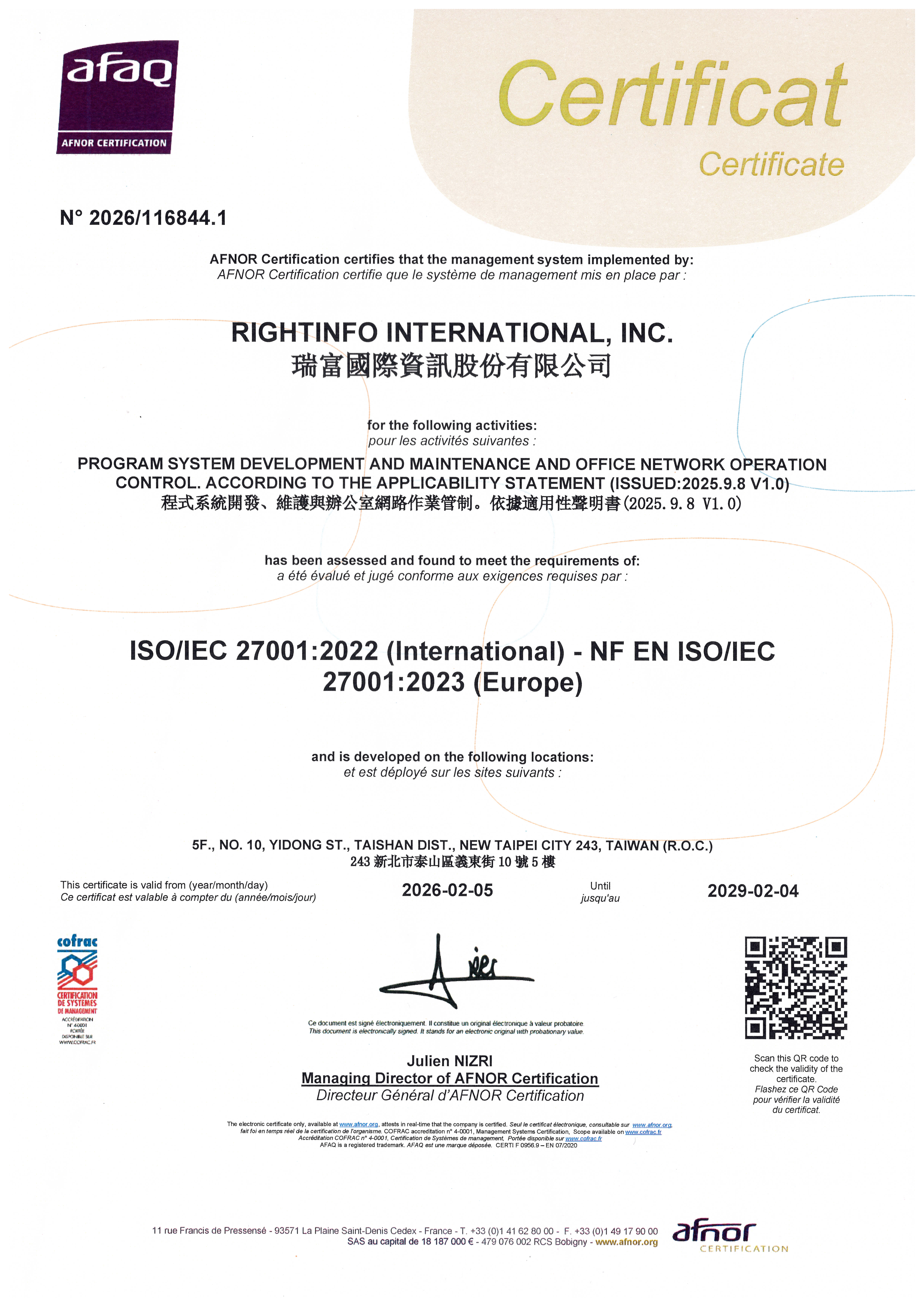 ISO 27001 Certificate